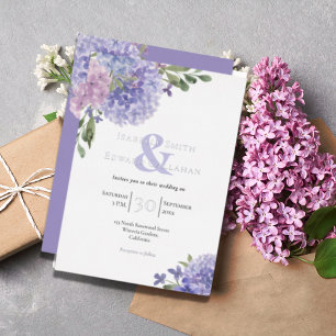 Elegant Lilac & Blue Hydrangeas Floral Bouquets Foil Invitation