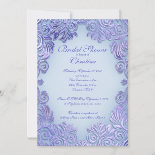Elegant Lilac Blue Leaf Bridal Shower Invitations