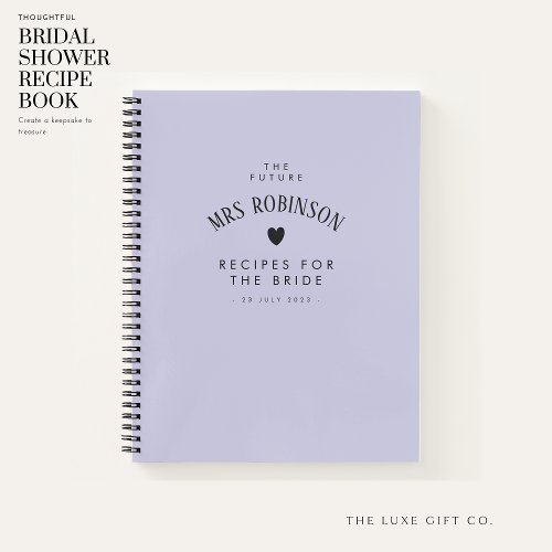Elegant Lilac Bridal Shower Keepsake Recipe Book