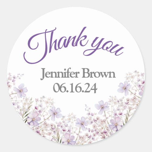 Elegant Lilac Bridal Shower Thank you sticker