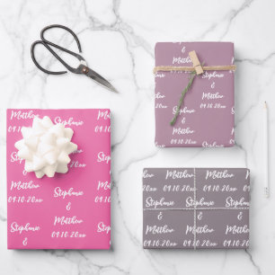 Elegant Lilac Bride Groom Names Weddings Wrapping Paper Sheets