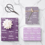 Elegant Lilac Bride Groom Names Weddings Wrapping Paper Sheets<br><div class="desc">Simple,  lilac,  purple,  elegant,  Wedding wrapping paper. Modern Mr and Mrs,  bride and groom wrapping paper. You can personalize it with your names and date.</div>