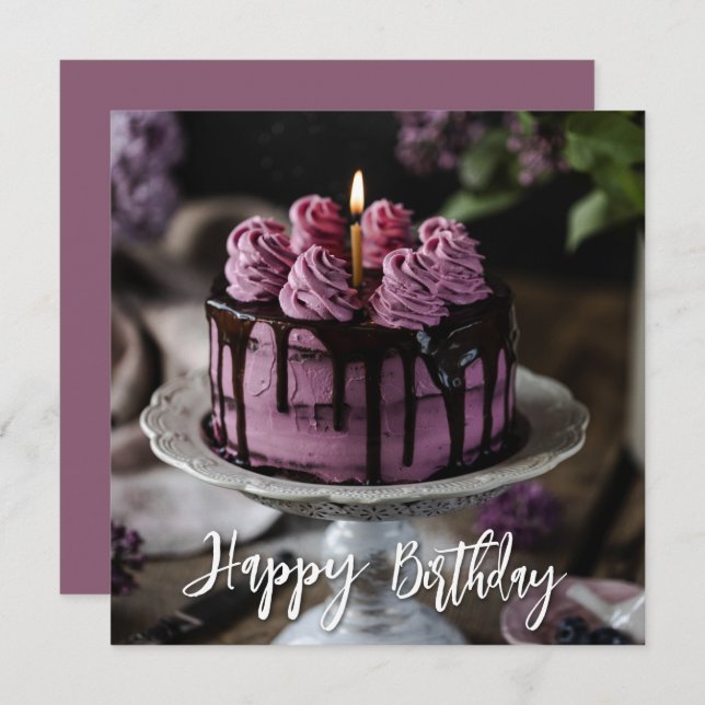 Elegant Lilac Cake Birthday Greeting Card (Front/Back)