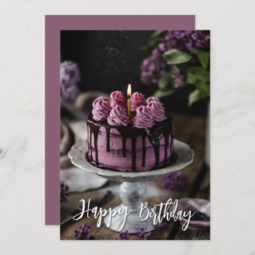 Elegant Lilac Cake Birthday Greeting Card