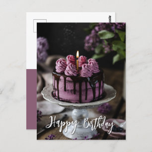 Elegant Lilac Cake Birthday Greeting Postcard