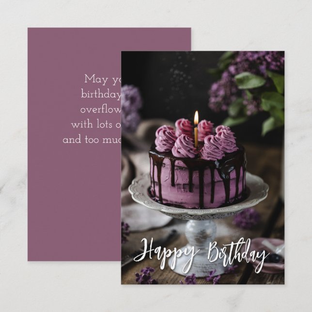 Elegant Lilac Cake Small Birthday Greeting Card (Front/Back)