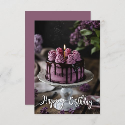 Elegant Lilac Cake Small Birthday Greeting Card