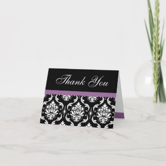 Elegant Lilac Damask Monogram Wedding Thank You Card