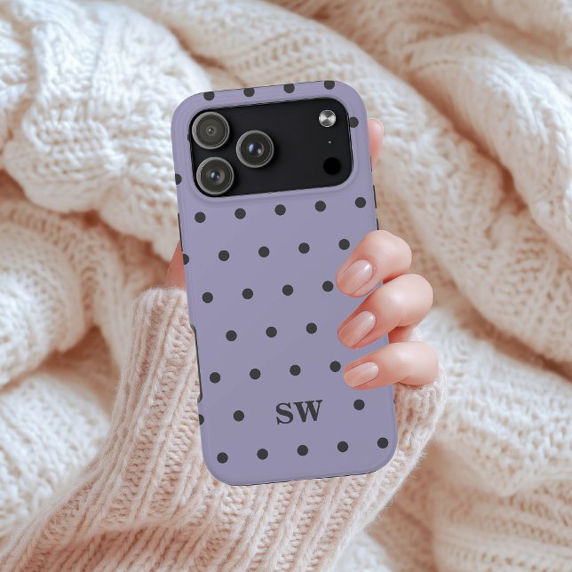 Elegant Lilac Dotted Personalized Gift to Teacher iPhone Case (Trendy Lavender Monogrammed Phone Case Gift to Bestie | Bachelorette Party | Mother’s Day | Grandma)