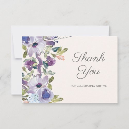 Elegant Lilac Dusty Blue Floral Birthday Thank You Card