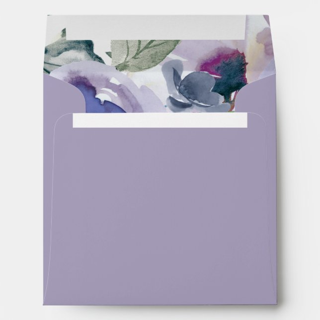Elegant Lilac Dusty Blue Watercolor Floral Square Envelope (Back (Bottom))