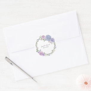 Elegant Lilac Dusty Blue Watercolor Floral Wedding Classic Round Sticker