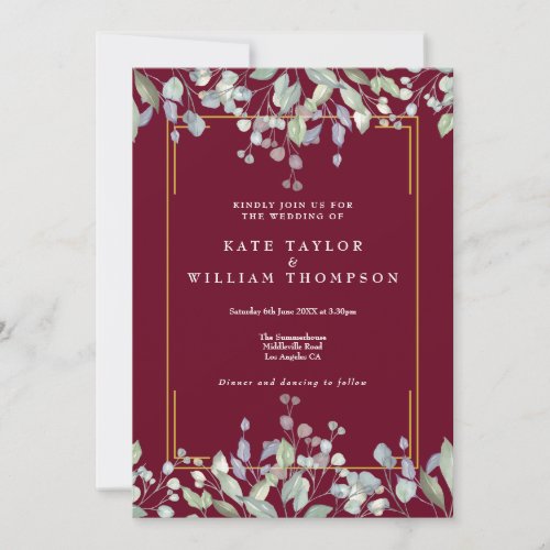 Elegant Lilac Floral Burgundy All In One Wedding Invitation