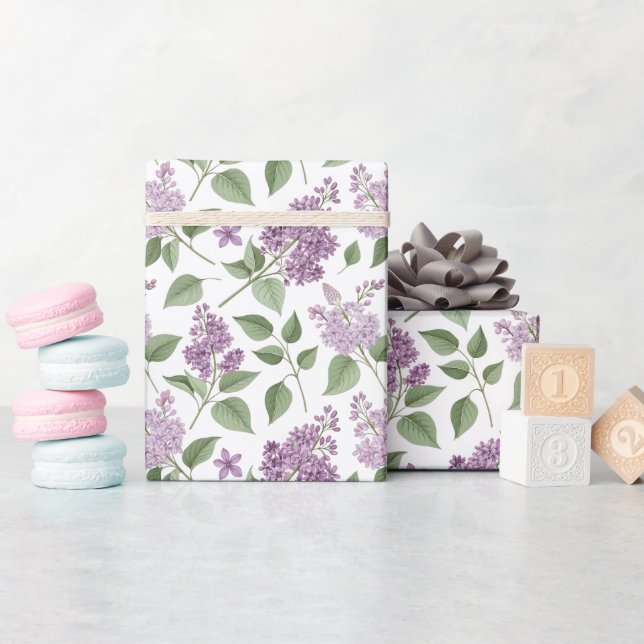 Elegant Lilac Floral Pattern Wrapping Paper (Baby Shower)