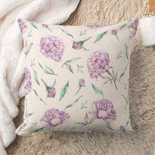 Elegant Lilac Floral Pillow, Soft Purple Rose Throw Pillow