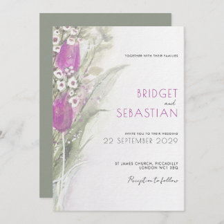 Elegant Lilac floral & sage Wedding Invitation