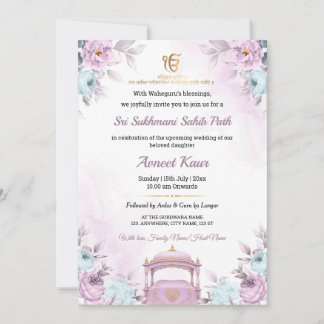 Elegant Lilac Floral Sukhmani Sahib Path Invite
