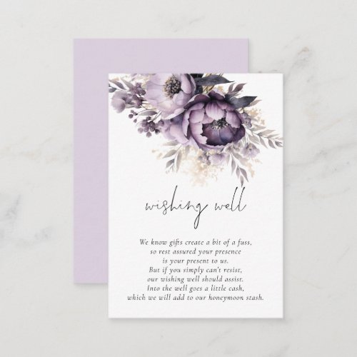 Elegant Lilac Florals Script Wedding Wishing Well  Enclosure Card
