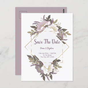 Elegant Lilac flower save the date postcard