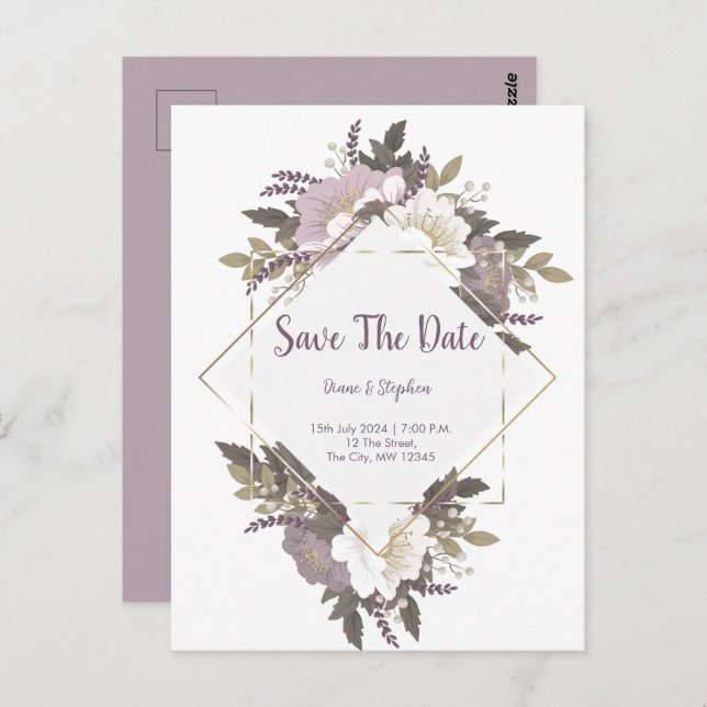 Elegant Lilac flower save the date postcard (Front/Back)