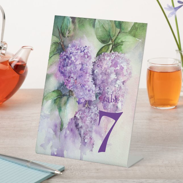 Elegant Lilac Flowers Table Number  Pedestal Sign (In SItu)