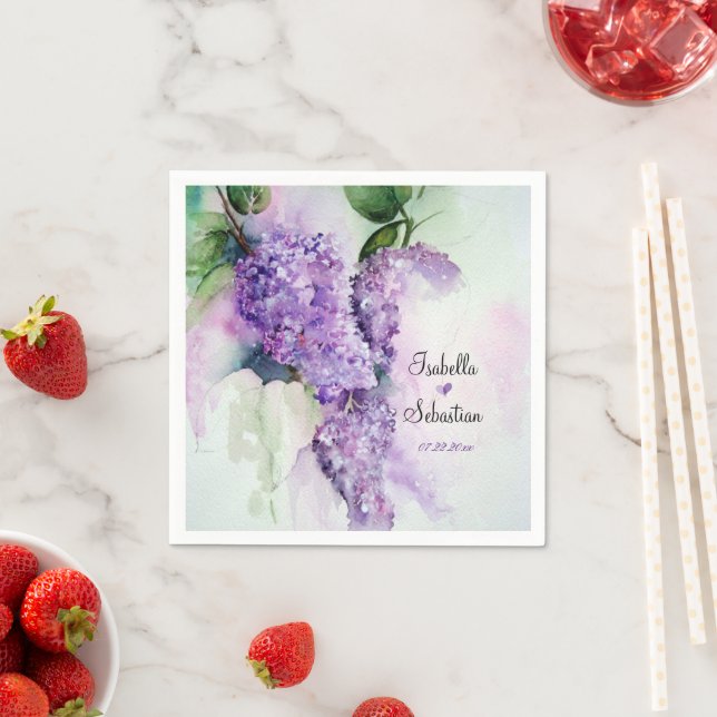 Elegant Lilac Flowers Wedding Paper Napkins (Insitu)