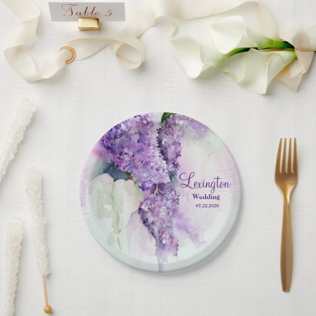 Elegant Lilac Flowers Wedding  Paper Plates (Wedding)