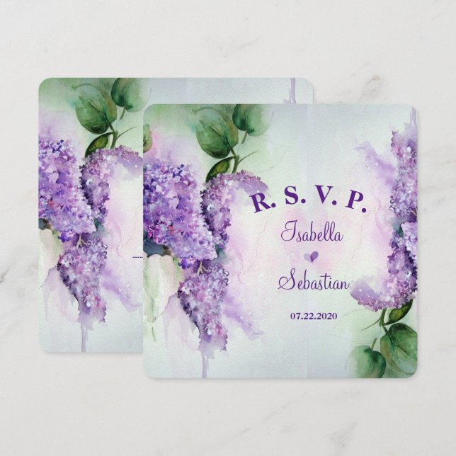Elegant Lilac Flowers Wedding RSVP Invitation (Front/Back)