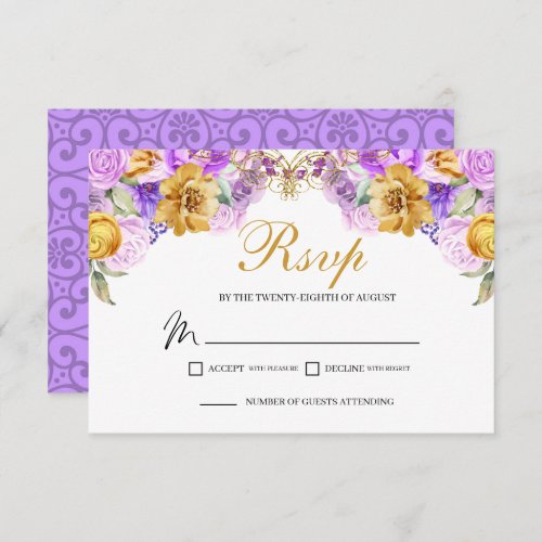 Elegant Lilac  Gold Floral RSVP Enclosure Card