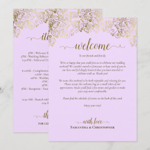 Elegant Lilac & Gold Wedding Welcome & Itinerary Program