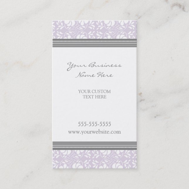 Elegant Lilac Gray Damask Business Cards (Front)