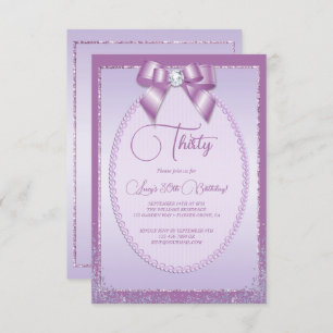 Elegant Lilac Jewel Bow & Glitter Birthday Invitation