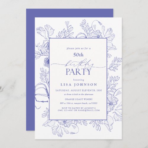Elegant Lilac Lavender 50th Birthday Floral  Invitation