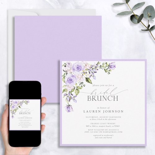 Elegant Lilac Lavender Botanical Bridal Brunch Invitation