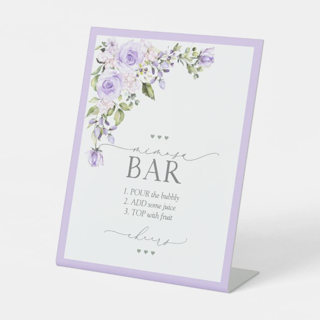 Elegant Lilac Lavender Bridal Shower Mimosa Bar Pedestal Sign (Front)