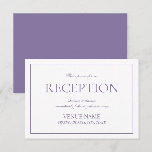 Elegant Lilac Lavender Classic Script Reception Enclosure Card (Front/Back)