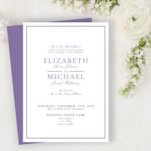 Elegant Lilac Lavender Classic Script Wedding Invitation