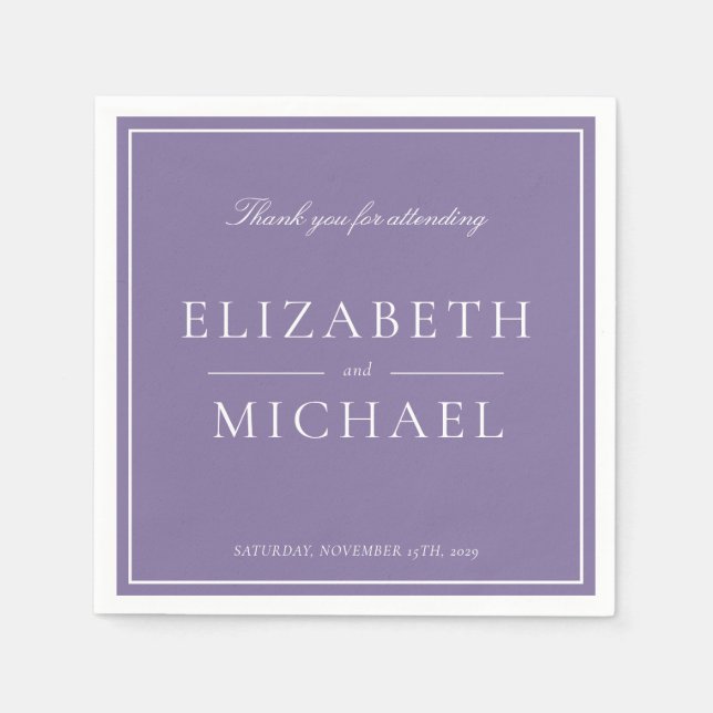Elegant Lilac Lavender Classic Script Wedding Napkins (Front)
