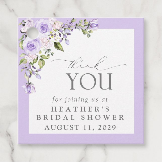 Elegant Lilac Lavender Floral Bridal Shower Favor Tags (Front)