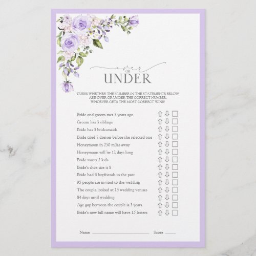 Elegant Lilac Lavender Floral Bridal Shower Game