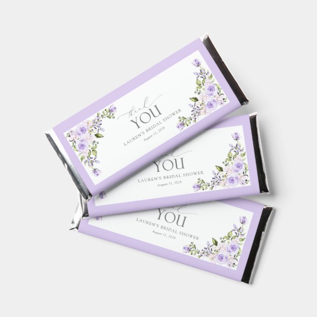  Elegant Lilac Lavender Floral Bridal Shower Hershey Bar Favors (Front)