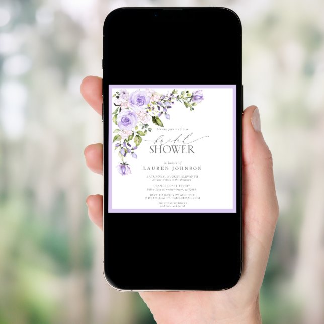 Elegant Lilac Lavender Floral Bridal Shower Invitation (Front Digital)