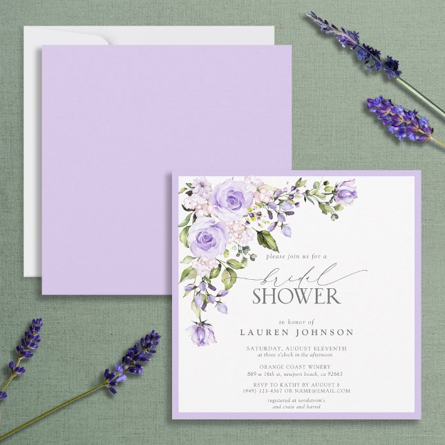 Elegant Lilac Lavender Floral Bridal Shower Invitation