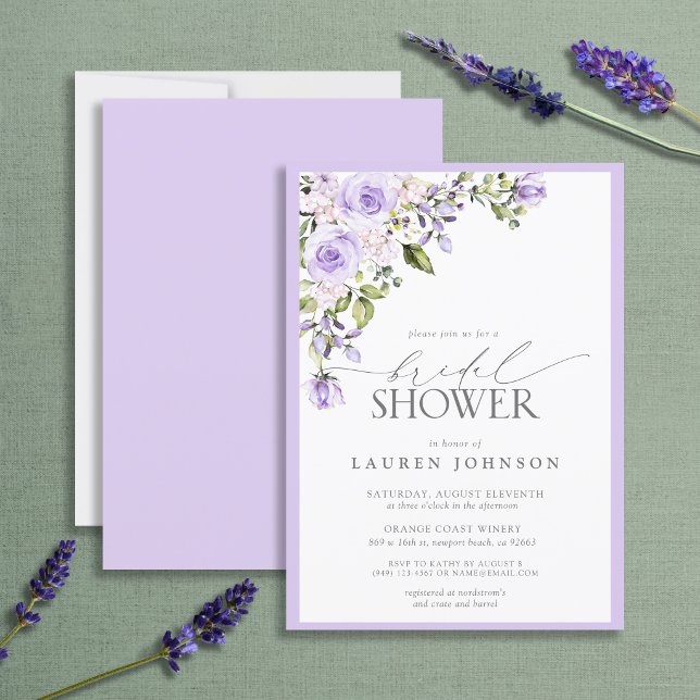 Elegant Lilac Lavender Floral Bridal Shower Invitation