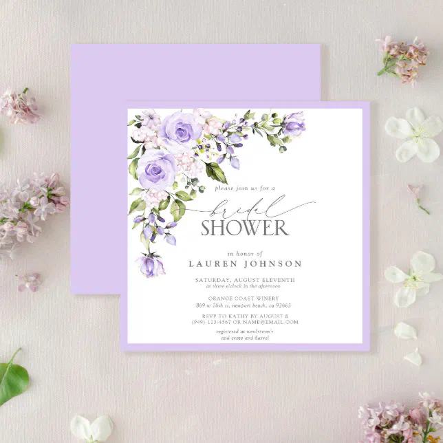 Elegant Lilac Lavender Floral Bridal Shower Invitation | Zazzle