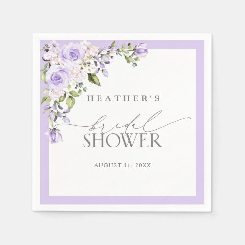 Elegant Lilac Lavender Floral Bridal Shower Napkins
