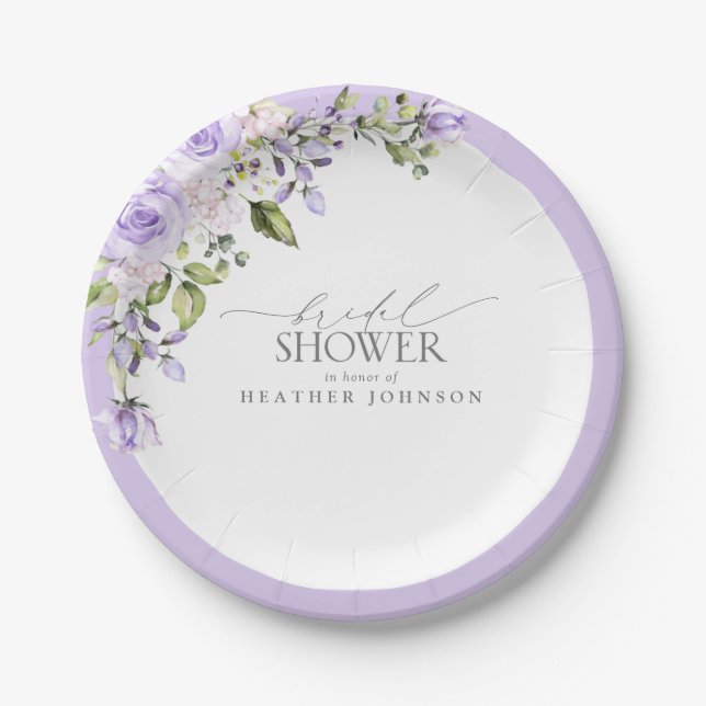 Elegant Lilac Lavender Floral Bridal Shower Paper Plates (Front)