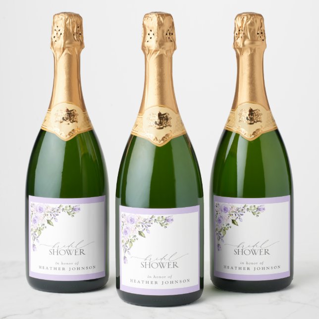 Elegant Lilac Lavender Floral Bridal Shower Sparkling Wine Label (Bottles)