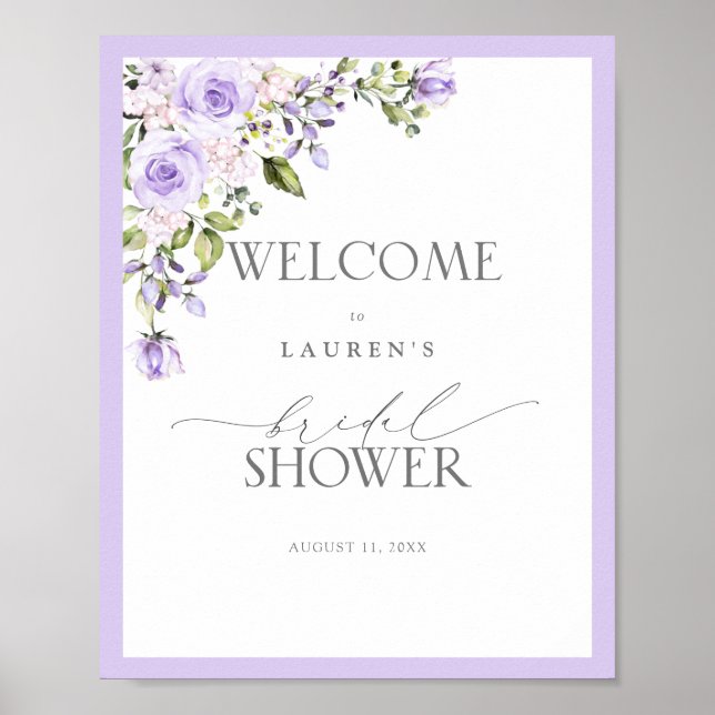 Elegant Lilac Lavender Floral Bridal Welcome Poster (Front)