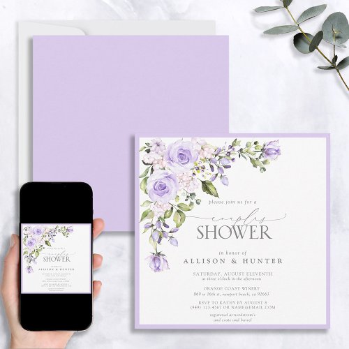 Elegant Lilac Lavender Floral Couples Shower Invitation